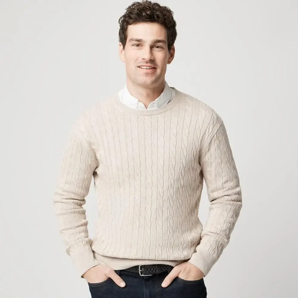 J.Crew Cotton Cable-Knit Crewneck Sweater Heather Stone (Cream) Sz Medium NWT